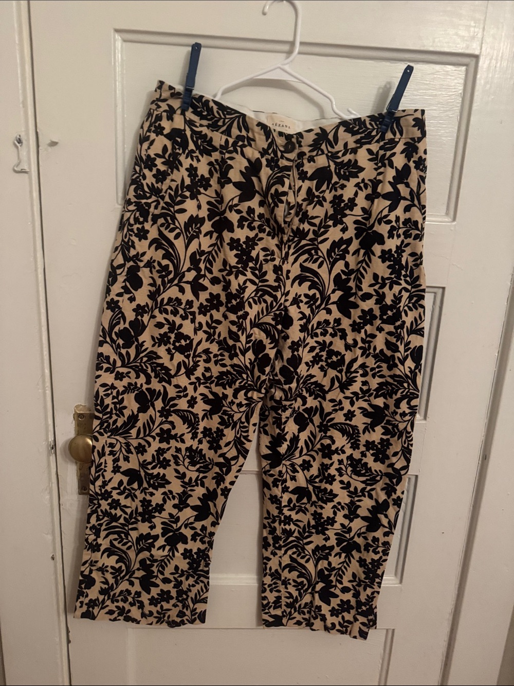 Sezane Beige Trousers with Black Floral Print